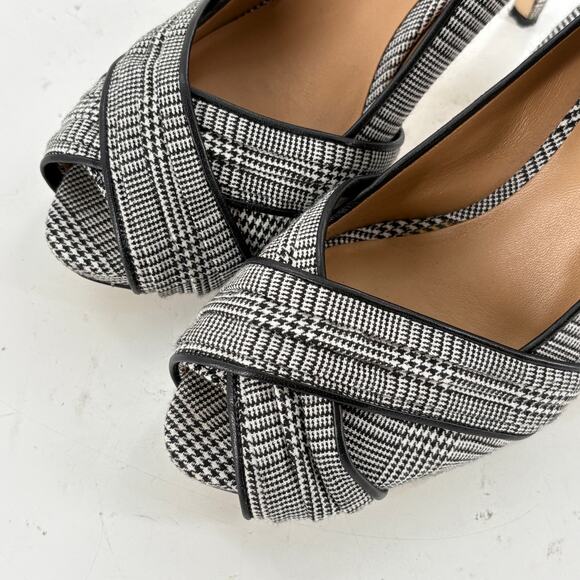 Talbots Houndstooth Peep Toe Heels 9 Black White Plaid Pumps Academia Prep - Picture 6 of 7